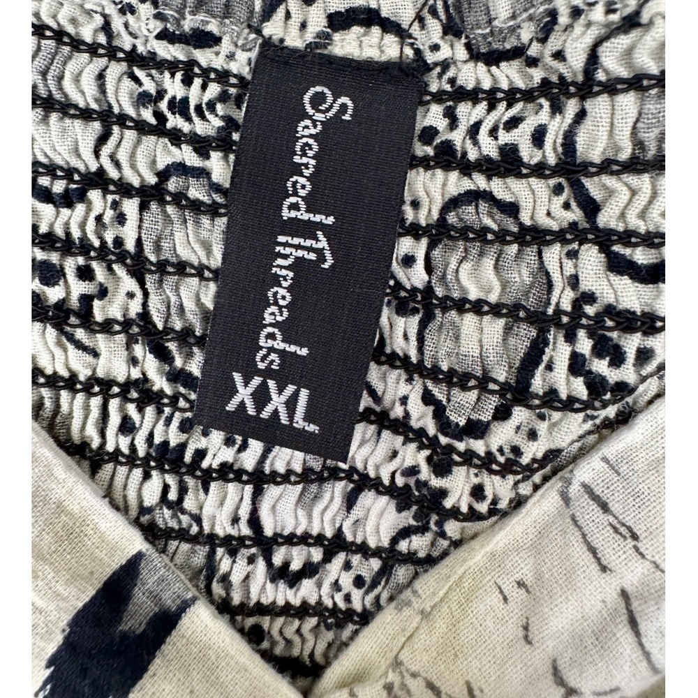 Sacred Threads Babydoll Mixed Print Top Cream Black Size XXL Boho Flutter Sleeve - Picture 5 of 5
